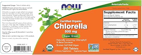Miniatura 2 de NOW Foods - Chlorella Green Superfood Certificado Orgánico 500 mg. - 200 Tabletas paquete de 2.