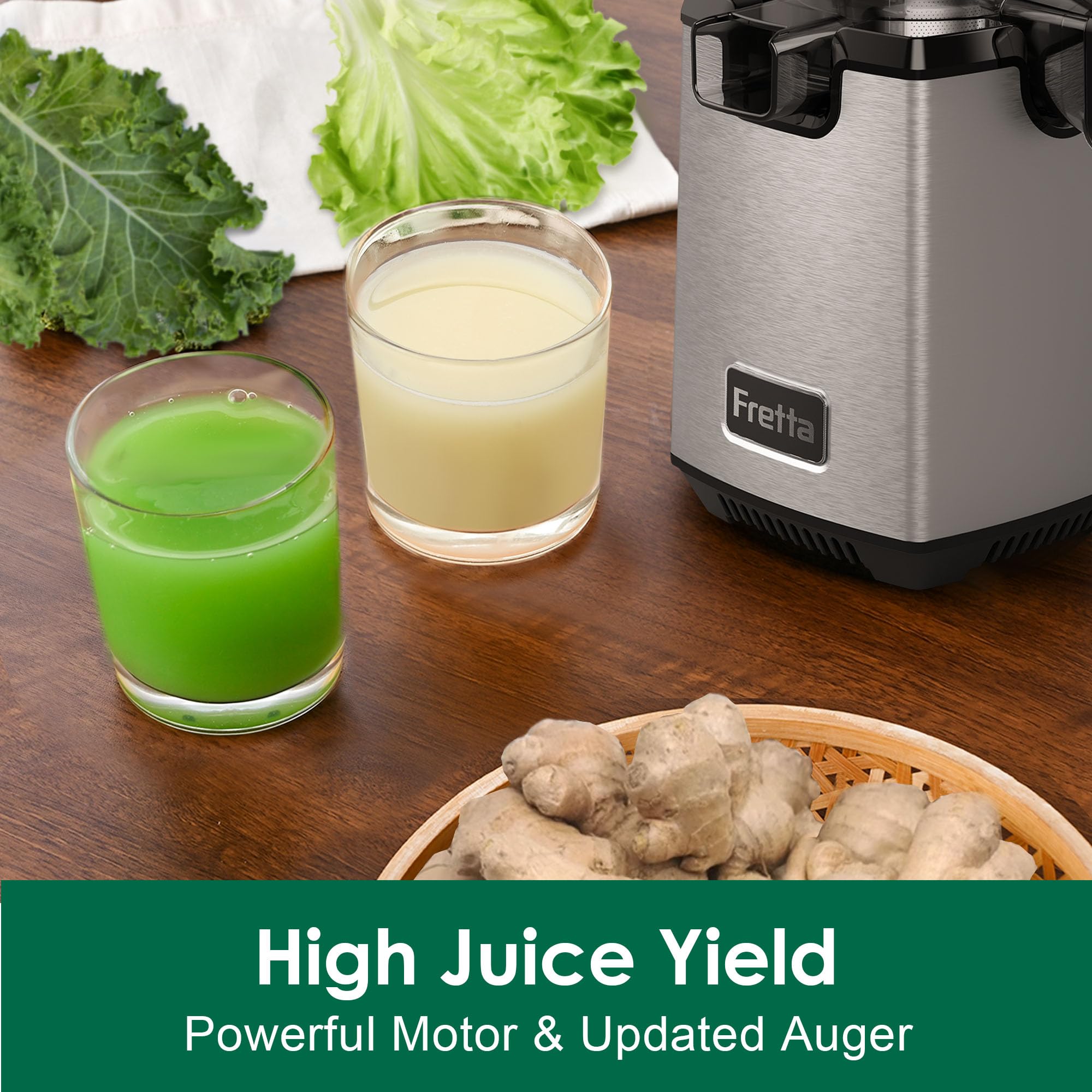 Fretta Entsafter Slow Juicer Entsafter Gemüse und Obst Testsieger Edelstahl | BPA-frei,Einfache Reinigung,Leise, Hohe Saftausbeute,Ganze Früchte,Leistungsstarke 250W,130mm Großem Öffnung,Reverse-Funktion