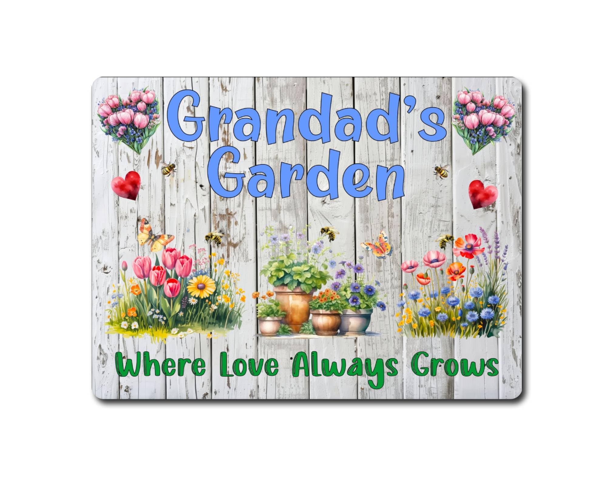 Decalarama Allotment Metal Sign Gift – Grandad's Garden Where Love Always Grows - Cute Fun Family Novelty Aluminium Present