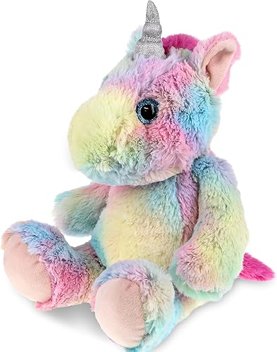 DolliBu Animal de peluche de unicornio – Unicornio arcoíris sentado suave y abrazable, adorable juguete de peluche de unicornio para jugar, bonitos