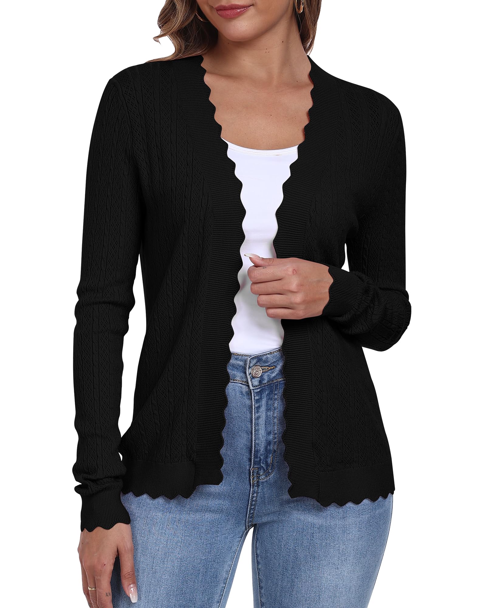 COSSEN Womens Open Front Cardigans Long Sleeve Summer Trendy Lightweight Crochet Knit Sweater