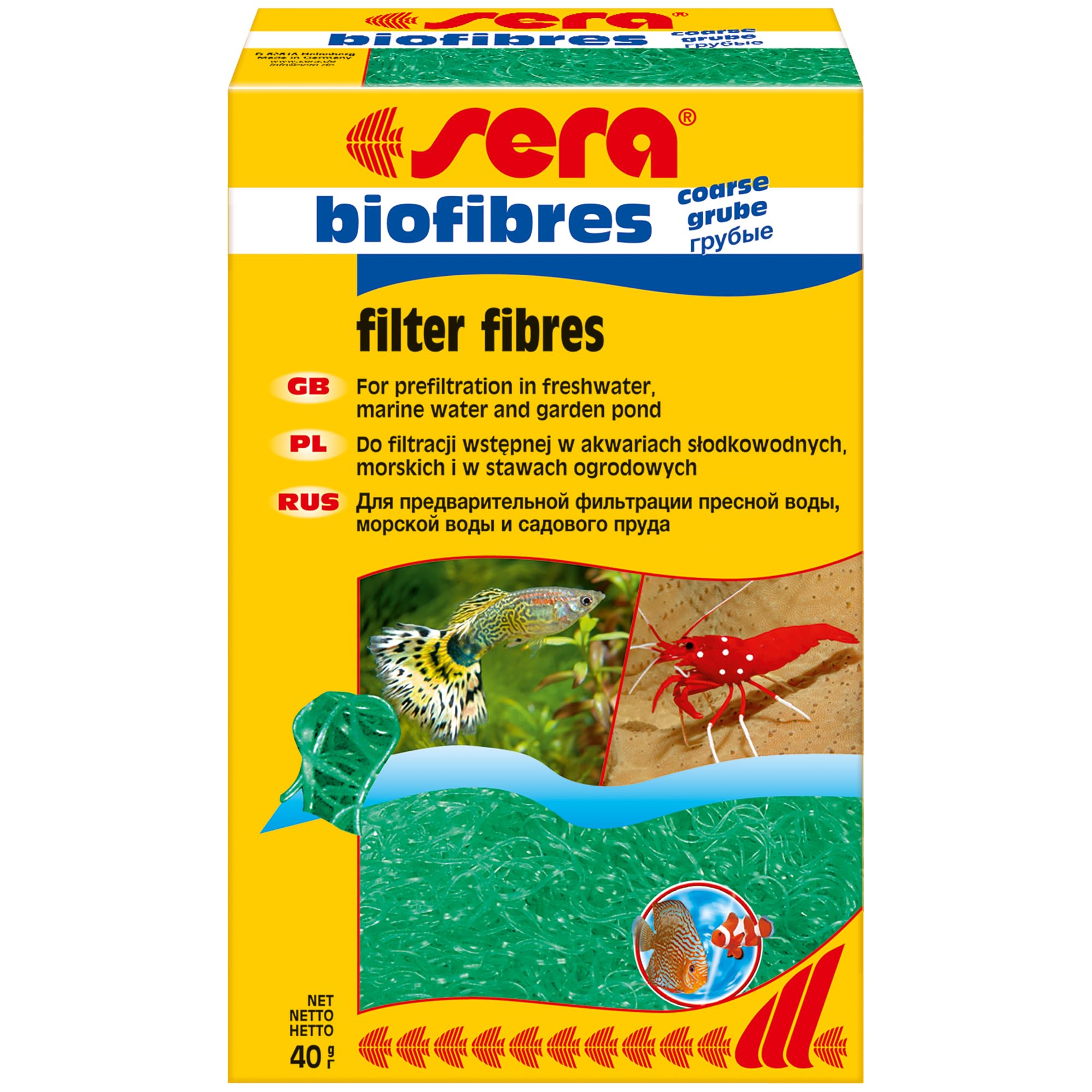 Sera 08452 biofibres coarse 40 g the filter fibers for prefiltering in fresh and salt water as well as garden pond