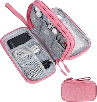 Handcuffs Portable Storage Organizer for USB Cable, Earphone, Power Bank | Charger | Hard Disk & Digital Gadgets | with Mesh Pockets for Travel (Pink) - image, photos