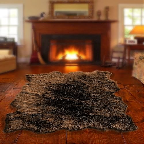 Fur Accents Alfombra peluda con forma de piel de animal borde curvado con forma aleatoria alfombra de área de piel sintética de oveja gruesa y