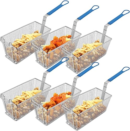 Miniatura 1 de Paquete de 6 cestas para freidora de 13 14 pulgadas x 6 12 pulgadas x 5 78 pulgadas, cesta de hierro con mango largo antideslizante y ganchos