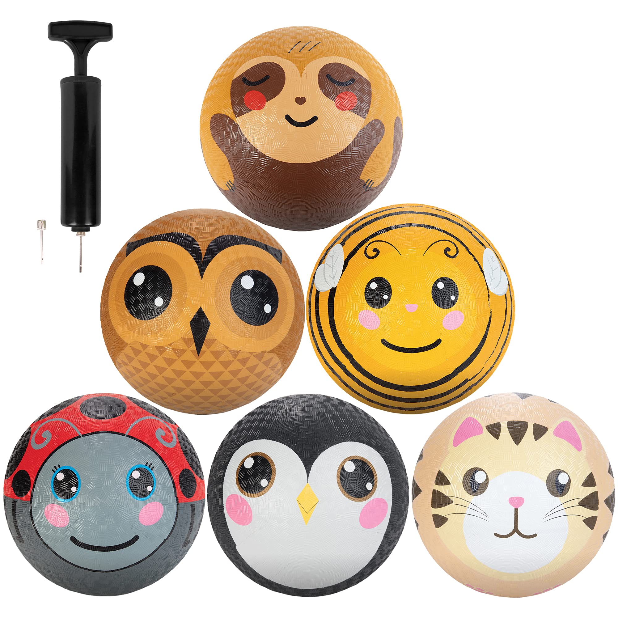 Gaga Ball 8.5 Inch Playground Balls with Air Pump (6pk, Animals)- Durable Rubber Balls Official Size for Dodgeball & Handball - Great for Outside Play, 4 Square & Game to Play at Kids Birthday Parties