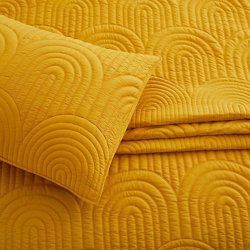 Miniatura 5 de Safonory Edredón amarillo mostaza, tamaño matrimonialqueen, colcha acolchada de microfibra suave y ligera de verano, juego de cama de 3 piezas para