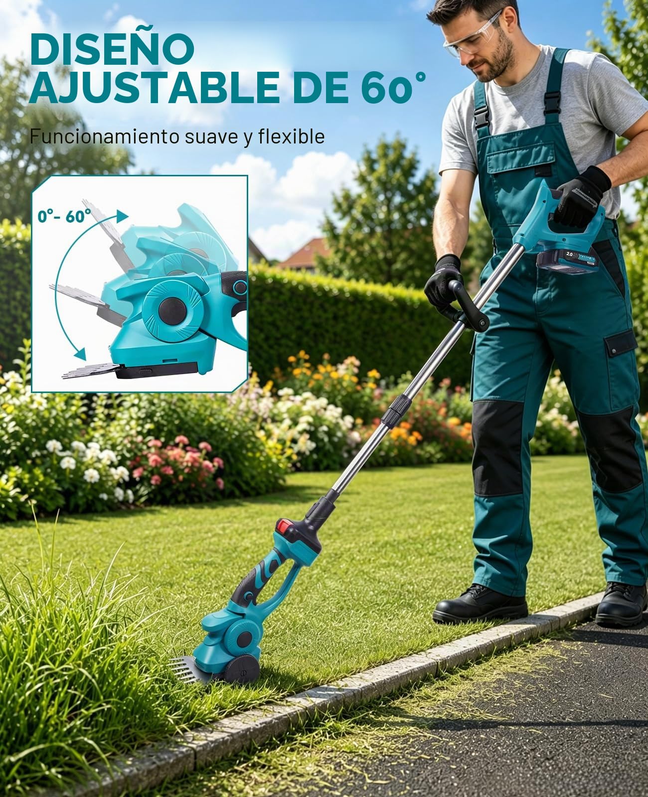 Yofidra Cortasetos de Batería con Mango Telescópico, 100 cm, Tijeras 3 en 1 con Ruedas, Cortasetos Eléctrico Inalámbrico con Batería, Ancho de Corte 133 mm, Longitud de Corte 220 mm