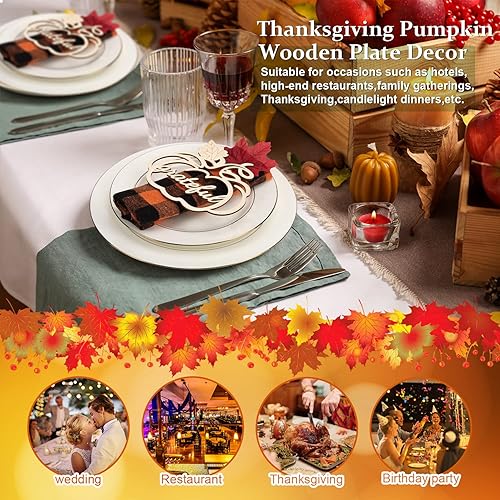 Miniatura 3 de 12 piezas de decoración de platos de madera de calabaza de Acción de Gracias, recortes de madera de agradecimiento, otoño, agradecidos benditos