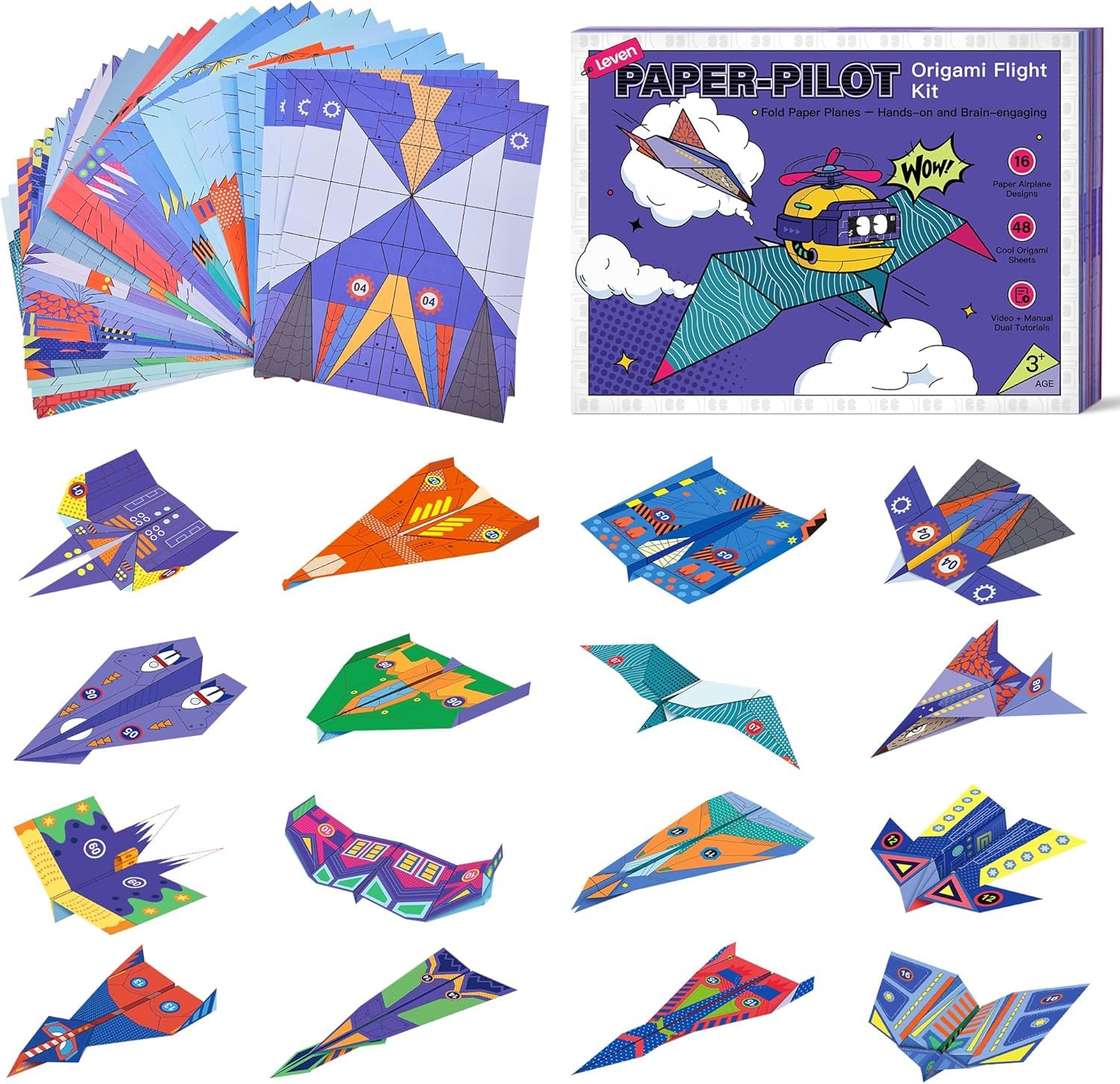 VIAXANA Origami Paper Airplane Kit for Kids | 48 Pre-Printed Folding Sheets | 16 Airplane Designs | DIY Paper Craft Activity Set with Video & Instruction Guide | Educational STEM Toy | Age 3+-image-14