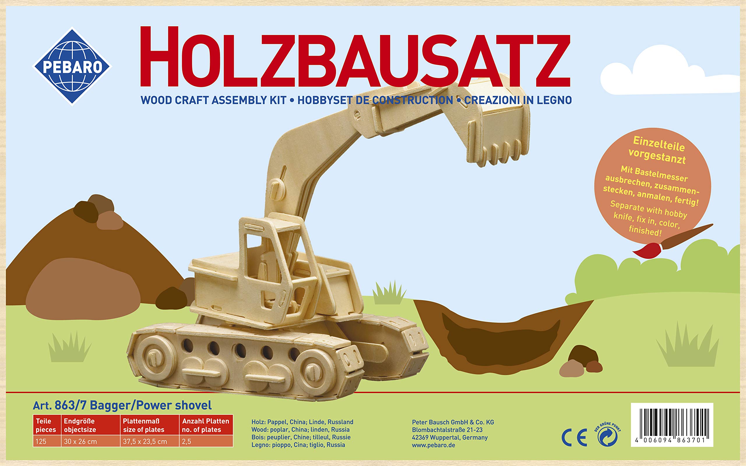 Drewniany zestaw budowlany 3D Puzzle koparka