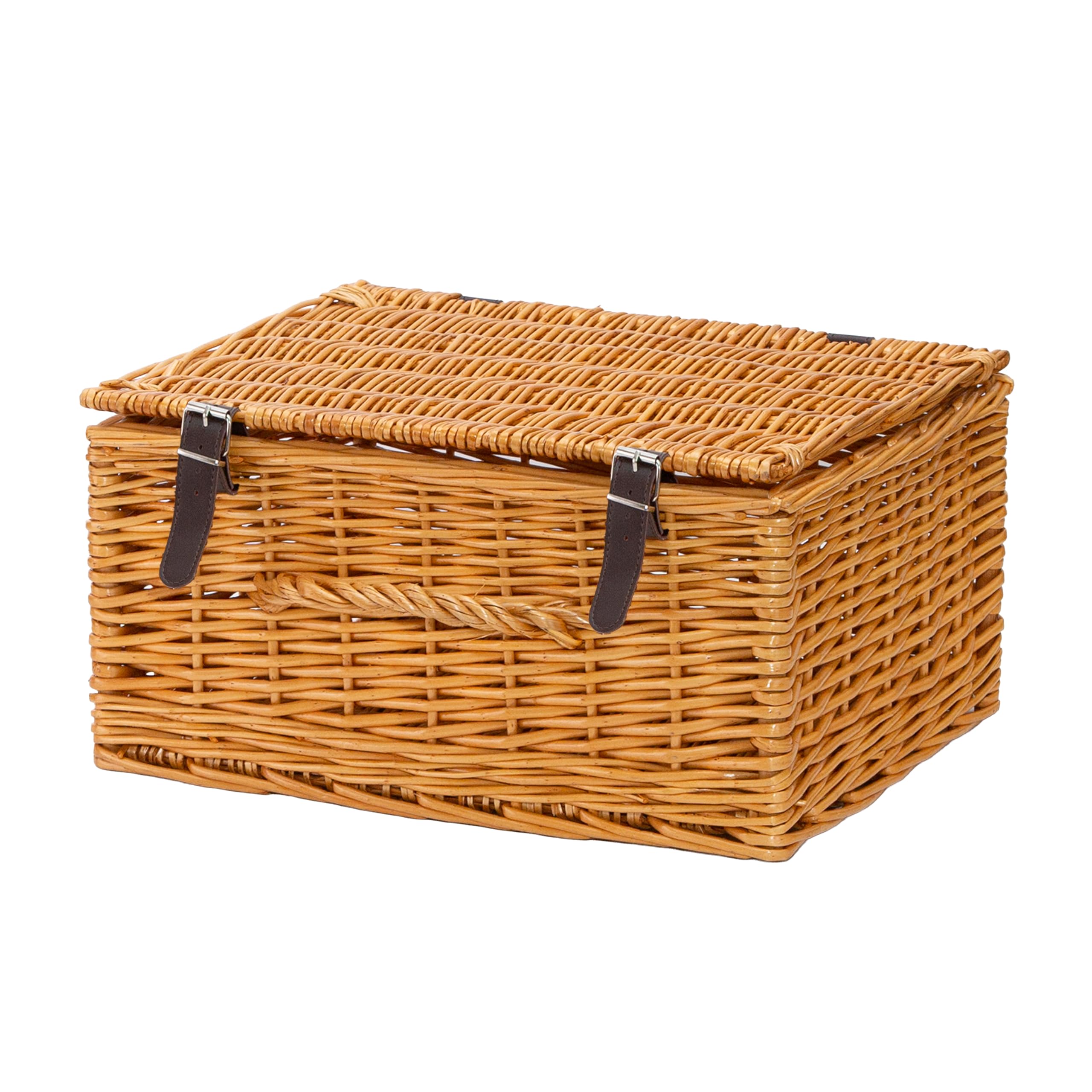 Wickerfield Honey Natural Dyed Wicker Hampers With Lid Perfect For Gift Hampers Shelf Basket Wardrobe Organizor Underbed Storage Retail Display Basket (, Medium)