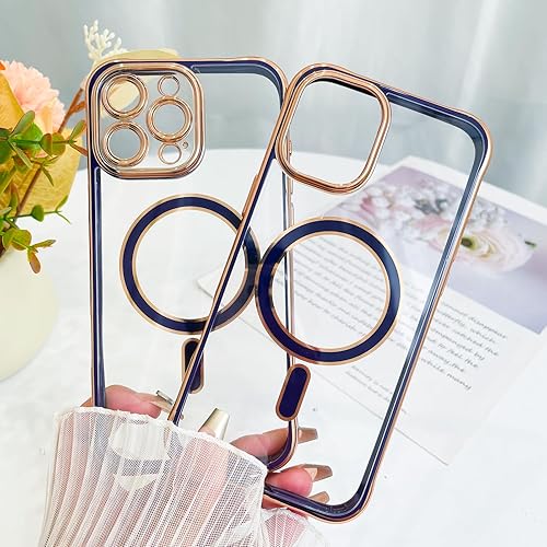 Vista 293 de Fiyart - Funda transparente magnética con purpurina para iPhone 12 para mujeres, con grabado "Love" metálico, protección para cámara y antigolpes