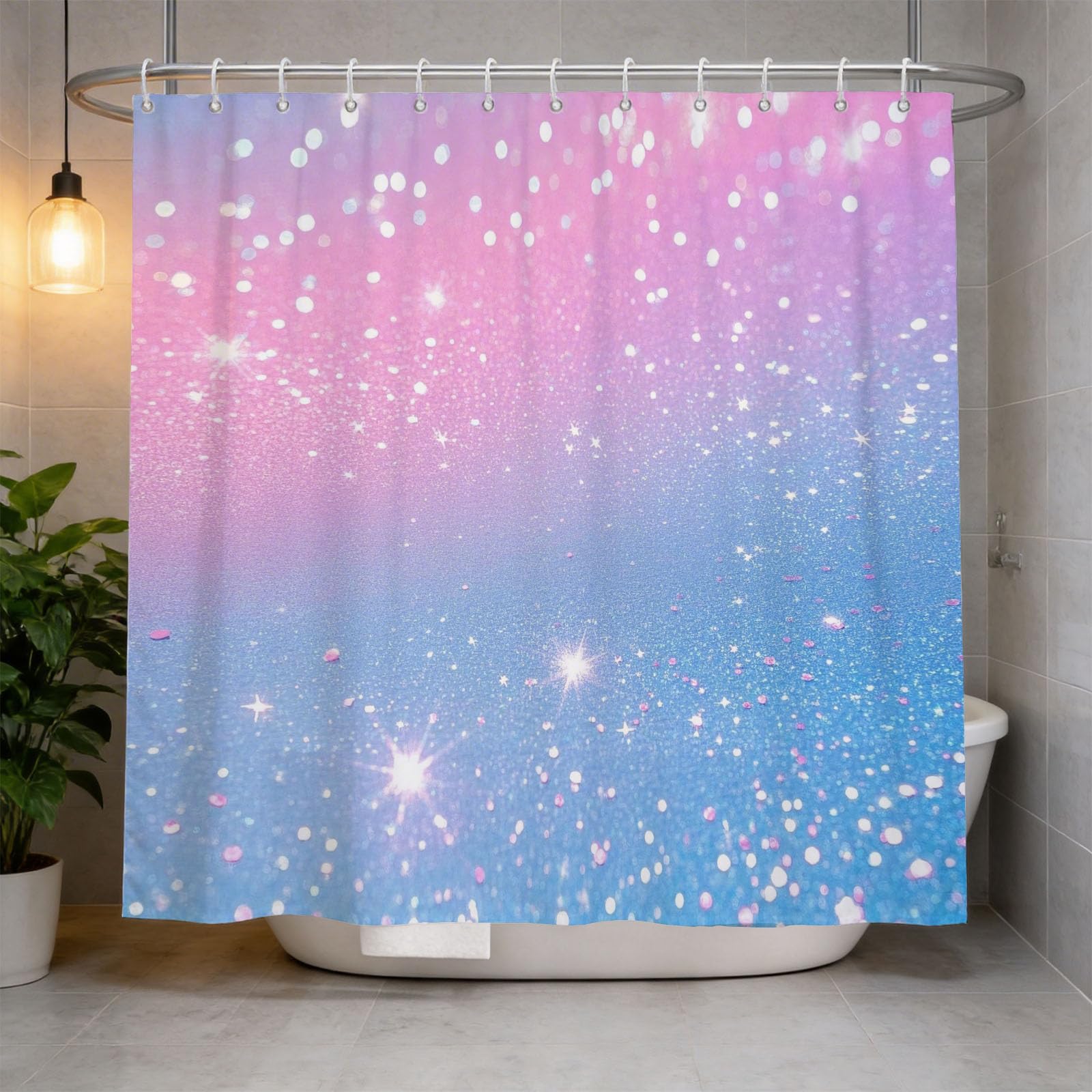 Hongduo 3D Glitter Gradient Shower Curtain for Stalls Bathtubs Girls Bathroom Decor Shower Curtain Set Polyester Fabric Waterproof 180x200cm/71X79 Inch with Hooks