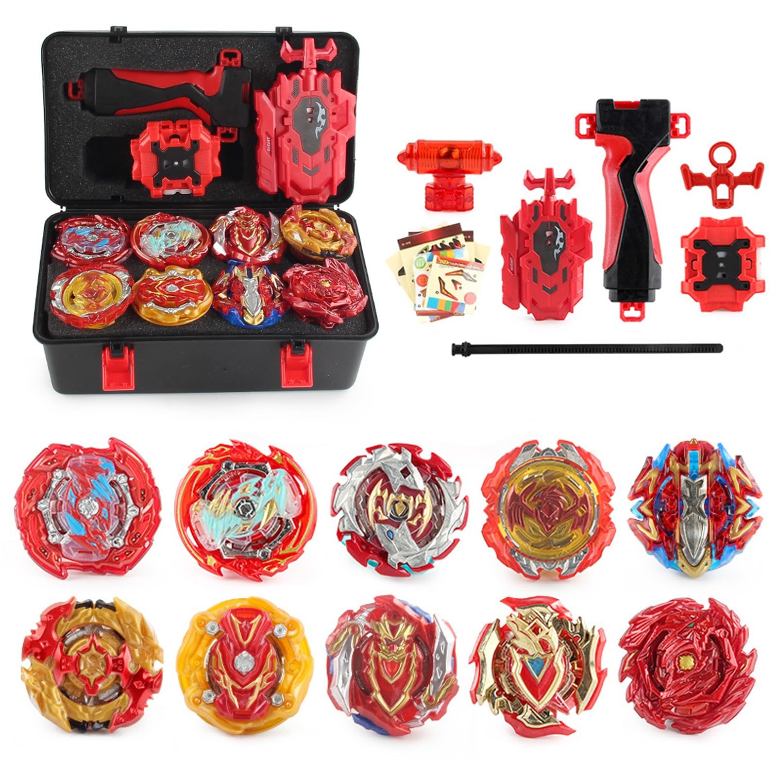 Netoke 10 en 1 Gyro Peonzas de Batalla, 4D Burst Gyro Set con Launcher Gyro, Incluye 4 Accesorios Gyro, Rojo