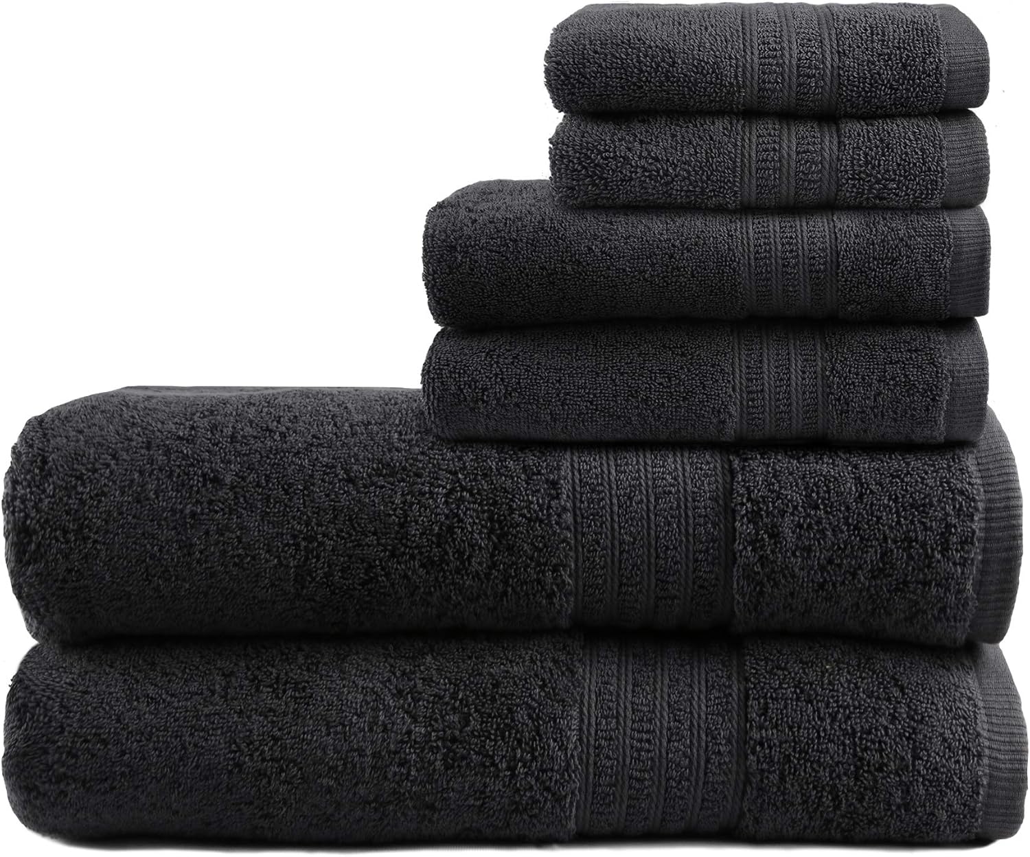 TRIDENT Bath Towel Set 100% Cotton 6 Piece Set (2 Large Bath Towels,2 Hand Towels,2 Washcloths) 550 GSM Bathroom Towels Super Soft Extra Absorbent Ideal for Home Gym Spa Hotel (Coal)