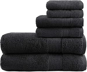 TRIDENT Bath Towel Set 100% Cotton 6 Piece Set (2 Large Bath Towels,2 Hand Towels,2 Washcloths) 550 GSM Bathroom Towels Super Soft Extra Absorbent Ideal for Home Gym Spa Hotel (Coal)