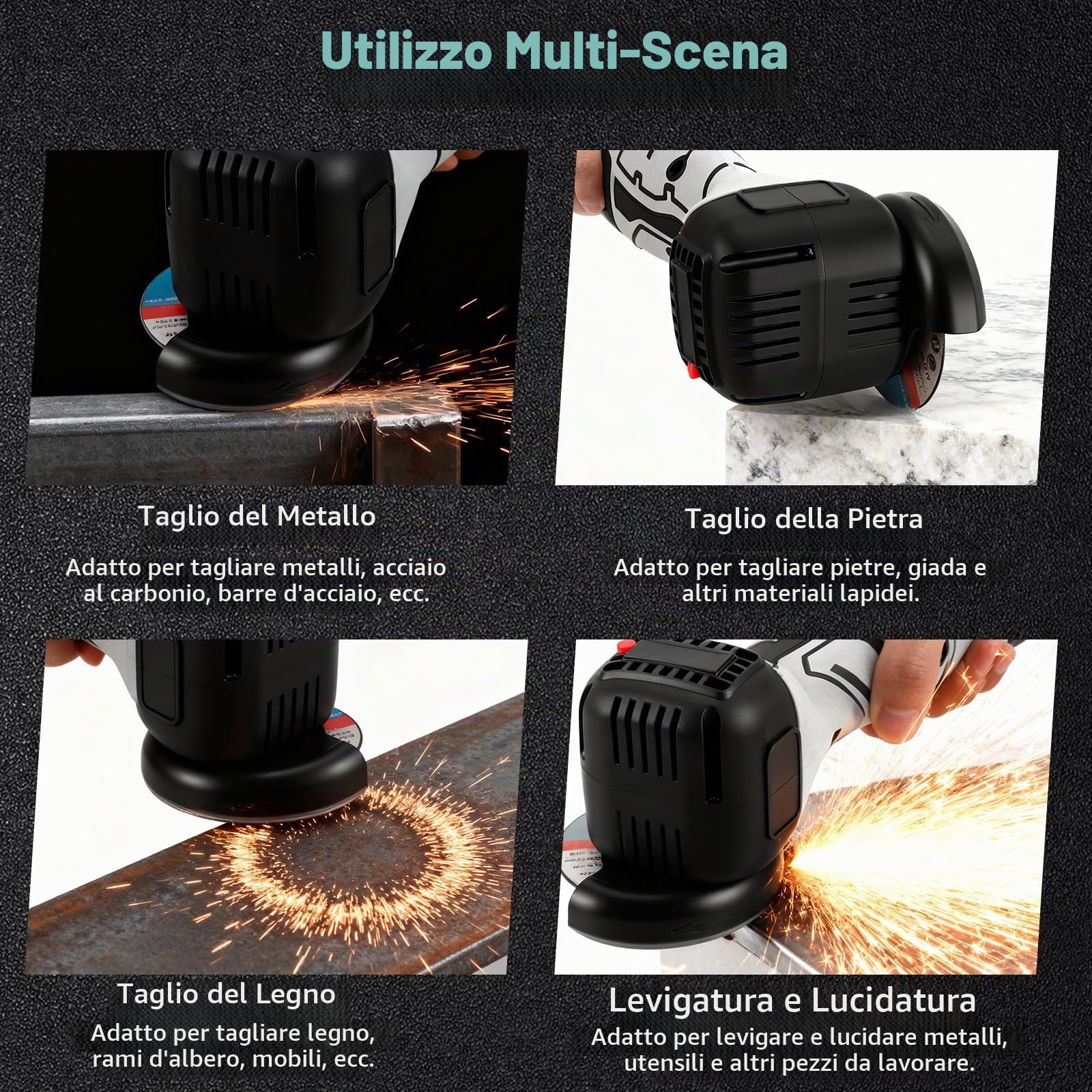 Mini smerigliatrice angolare da 16,8 V, batteria Mini Flex con 2 batterie da 2000 mAh, 19800 giri/min, 6 x 76 mm, set professionale per smerigliatrice angolare a batteria, adatta per tagliare