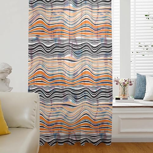 Miniatura 1 de Black Orange Striped Sheer Curtains 108 Inches Long for Living RoomBedroom Pink Blue Modern Ombre Abstract Art Rod Pocket Volie Kitchen Curtains