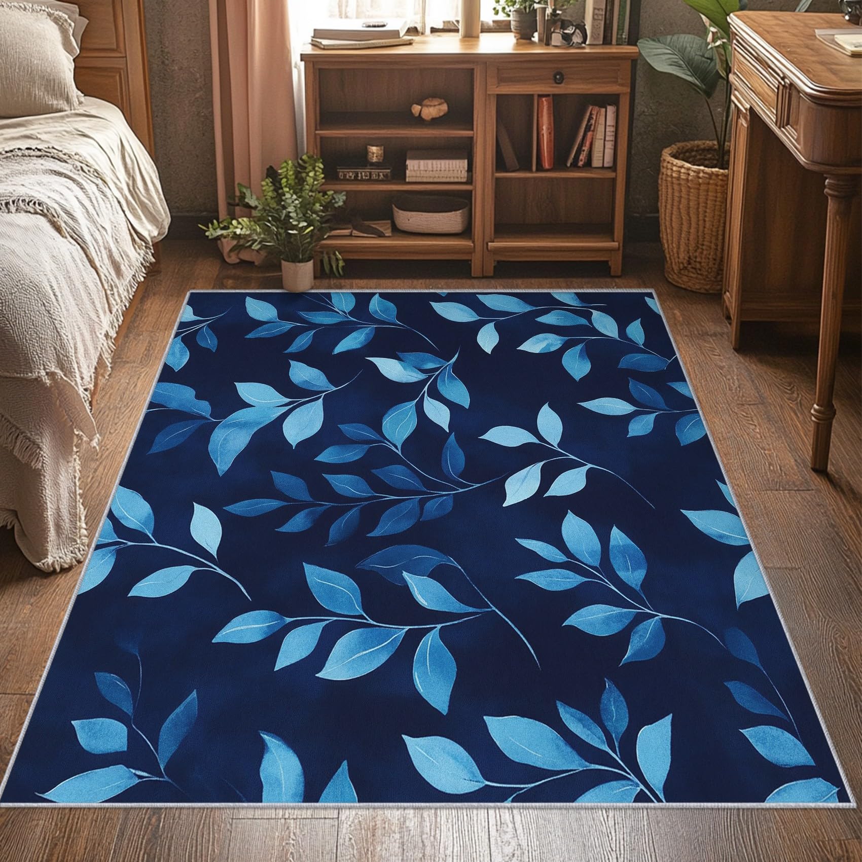 Générique Tapis Bleu Marine 60x90, Lavable Poils Ras
