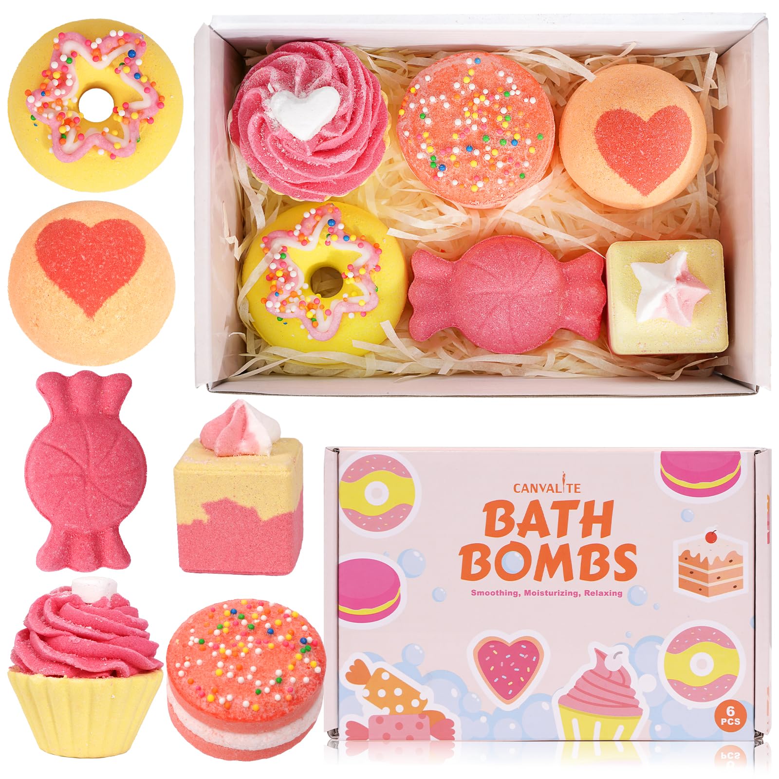 CANVALITEBath Bombs Gift Set, 6Pcs Dessert Shape Bath Bombs for Kids and Girls, Colorful Bubbles Bath for Women Natural and Organic, Birthday Gifts for Women Kids and Girls
