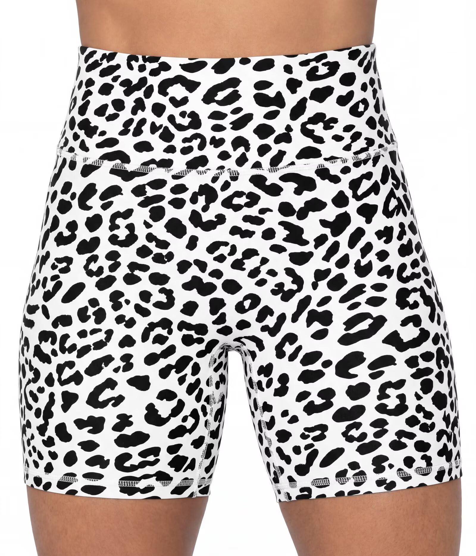 Sunzel No Front Seam High Waist Biker Shorts for Women, Squat Proof Yoga Workout Gym Bike Shorts 5-Inch Inseam Small Leopard White