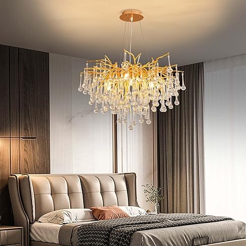 Miniatura 116 de Candelabro moderno de ramas de árbol de cristal, color negro, 40 pulgadas, Art Deco Rectángulo Lineal con gotas de lluvia para interiores, comedor