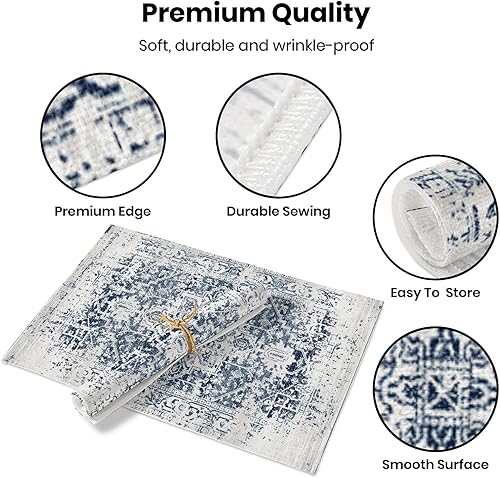 Miniatura 3 de Juego de 4 manteles individuales étnicos bohemios, color azul y blanco del suroeste de 12 x 18 pulgadas, manteles individuales de arpillera de lino