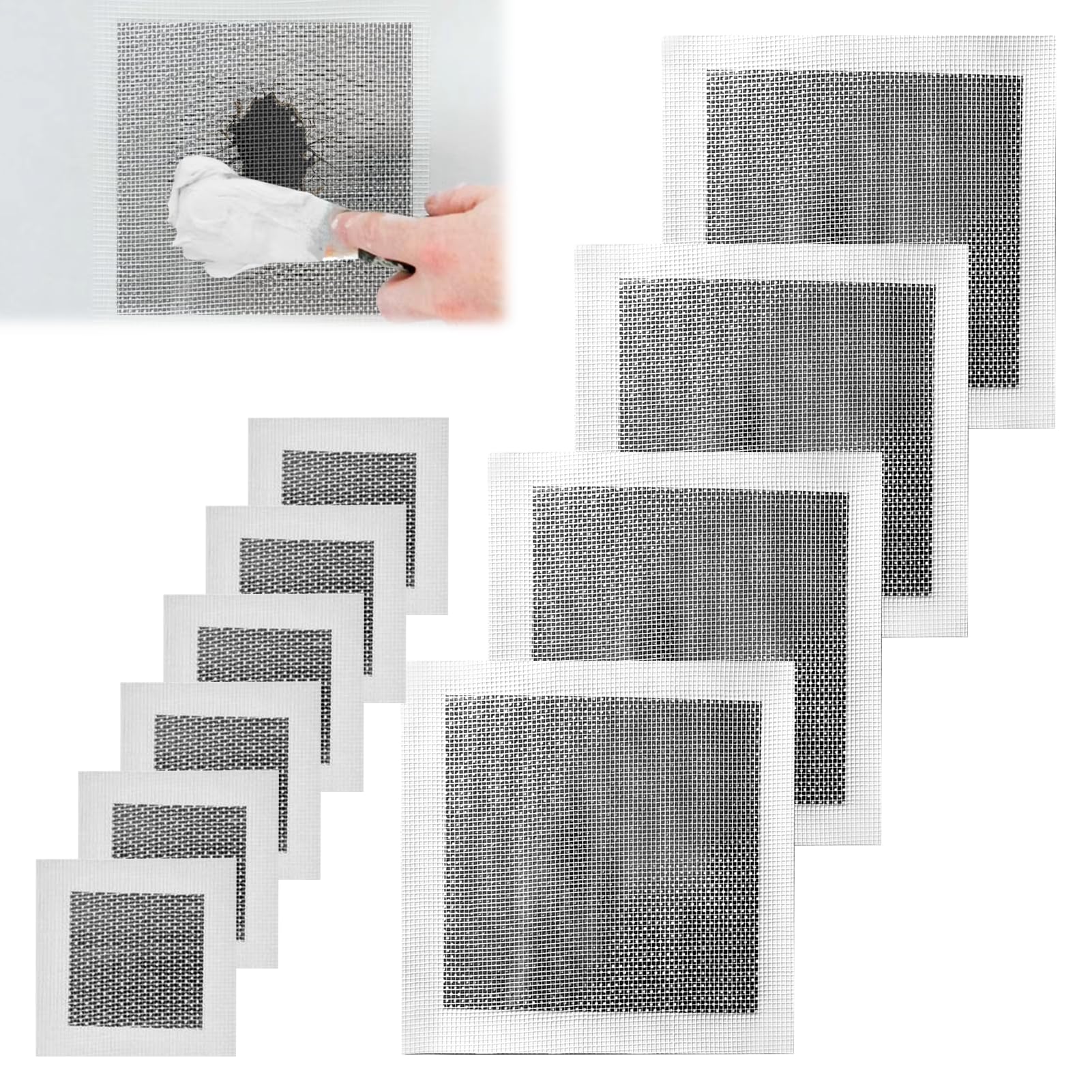 Dongnesi 10 Pack Wall Repair Patches, 10Γ10cm(6Pcs) 20Γ20cm(4Pcs) Self-Adhesive Ceiling Repair Kit, Drywall Mesh Patch, Plaster Patches for Walls, Mesh Wall Hole Plasterboard Tape for Quick Fixes