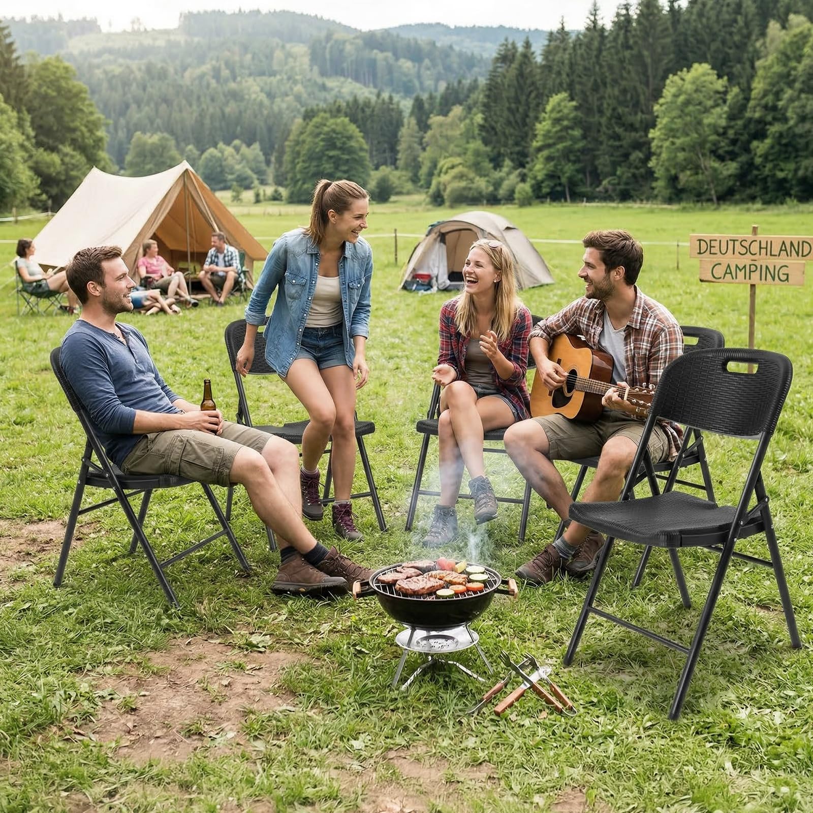 Sekey Klappstuhl 2er Set, Gartenstuhl Klappbar bis 150KG, Campingstuhl Wasserdicht aus Metall & Kunststoff, Schwarz