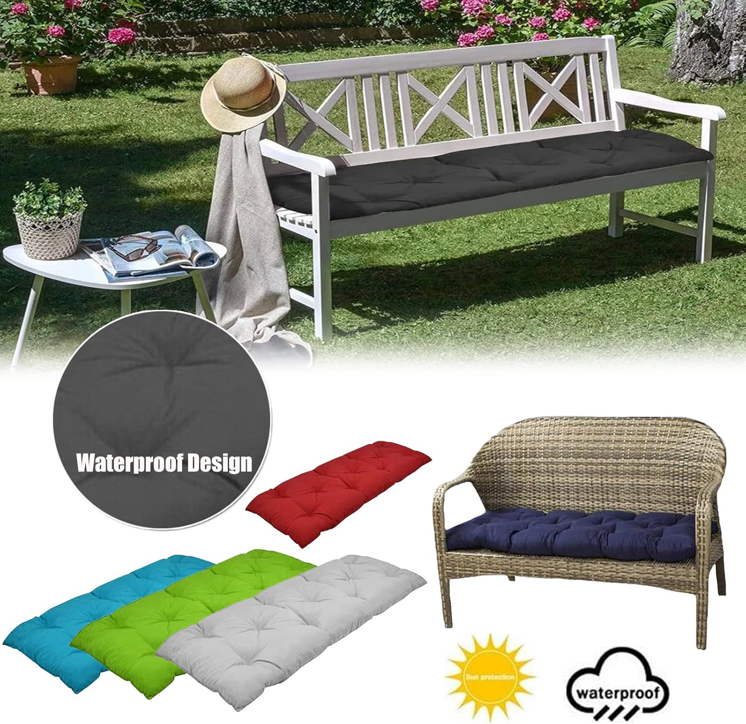 Garden Bench Seat Cushions, Patio Furniture Chair Cushion Bench Pad, Replacement Cushions for Outdoor Swing for Lounger Garden Furniture Patio Wooden Bench (B 100x50cm)