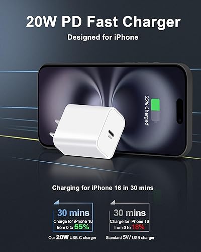 Miniatura 3 de Cargador de coche para iPhone 15 de carga rápida, bloque de cargador USB C de 20 W + 2 cables USB-C a C de 3 pies + adaptador dual USB C de 40 W