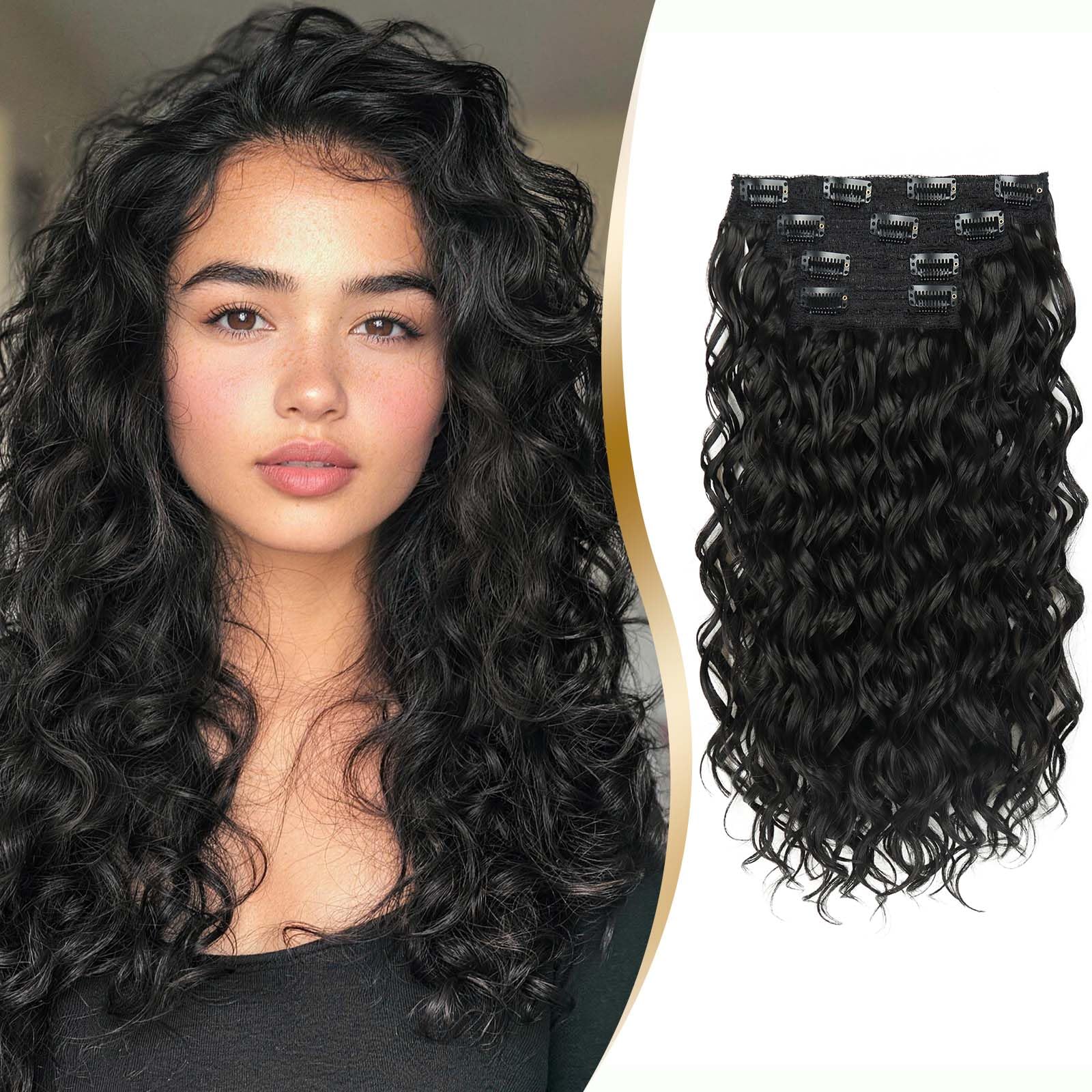 Photo 1 of Vizfrucean Clip in Hair Extensions 4 PCS, 16 Inch Short Wavy Curly Clip on Hair Extension, Thick Natural & Soft Synthetic Hairpieces for Women (Natural Black)