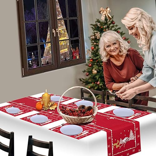 Miniatura 5 de Simhomsen - Mantel pequeño con diseño de reno bordado para fiestas de Navidad