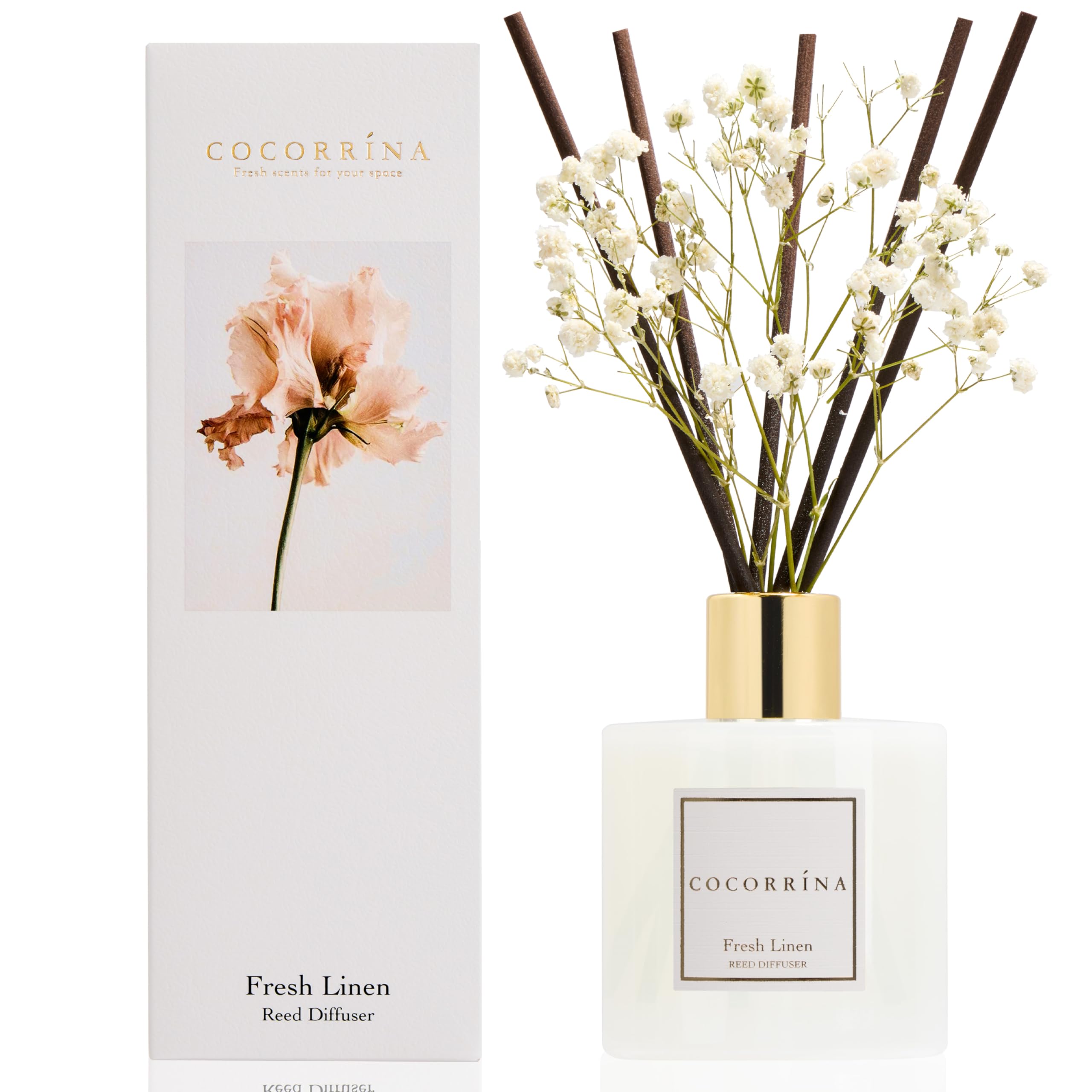 COCORRÍNA Reed Diffuser - Fresh Linen 200ml Scented Diffuser with 8 Sticks Home Fragrance for Bedroom Bathroom Living Room, Home & Office Decor — image 1