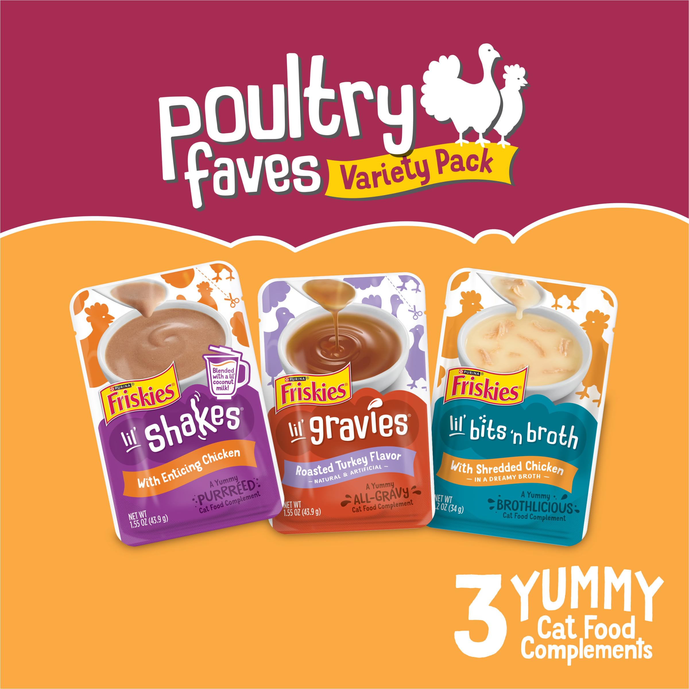 Purina Friskies Poultry Faves Broth and Gravy Cat Food Complements Variety Pack - 8 ct. Box