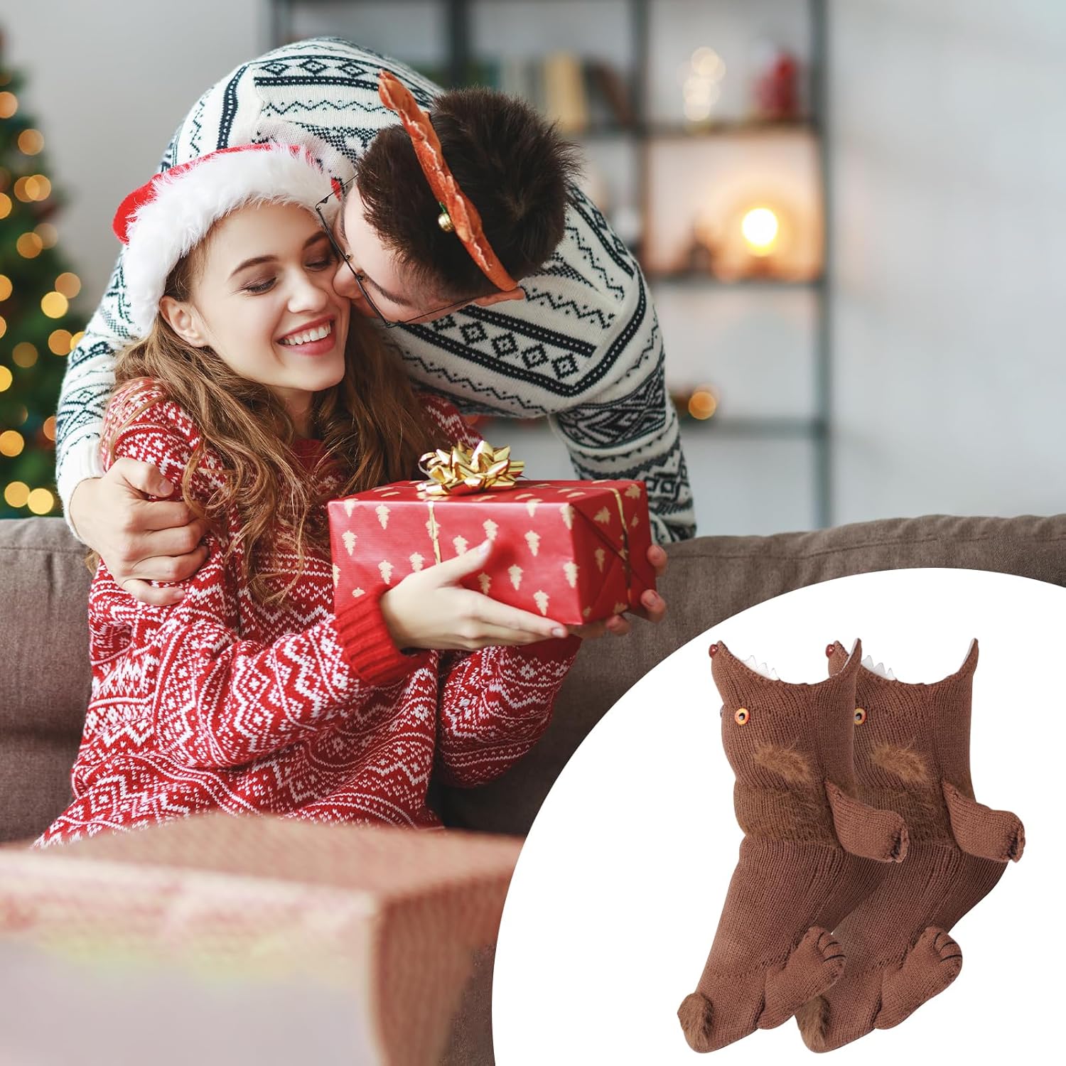 Silly Socks, 3D Knit Animal Sock Biting Leg for Women Kids Unisex Funny Winter Warm Floor Socks for Christmas Gift - Image 8