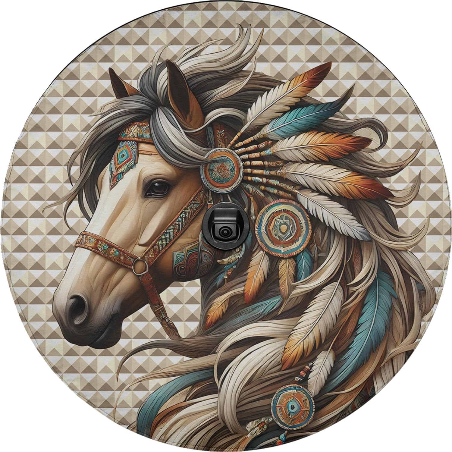 VanLich Shop Native America Horse Spare Tire Cover with/Without Backup Camera Hole – Horse Art Spare Wheel Cover, Native Style Horse Decor