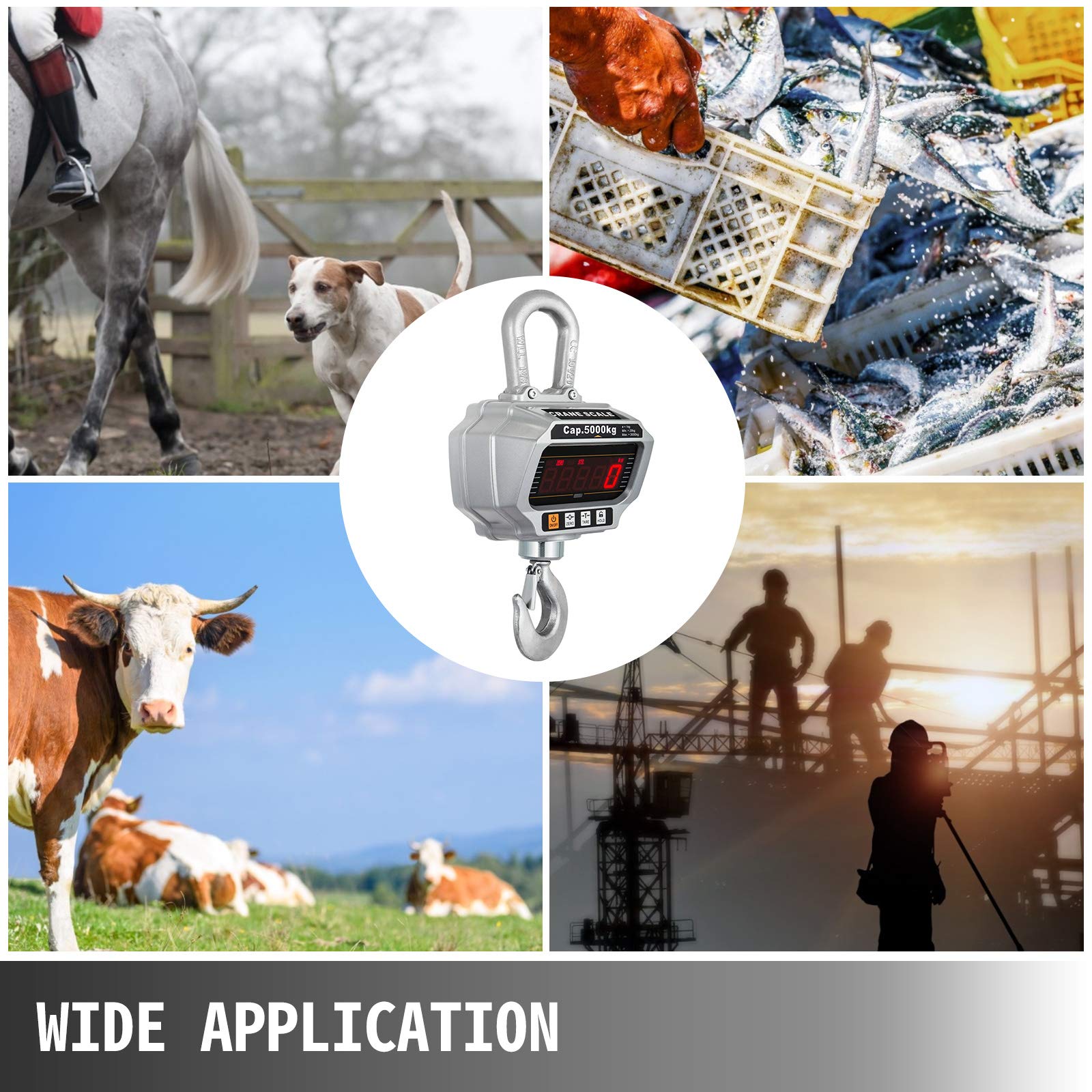 VEVOR Peson Électronique 5000kg/11000lbs,Balance à Grue OCS-T,Balance Suspendue industrielle 5T avec crochet et écran LED équipé la télécommande pour le chantier,la pêche,la chasse etc