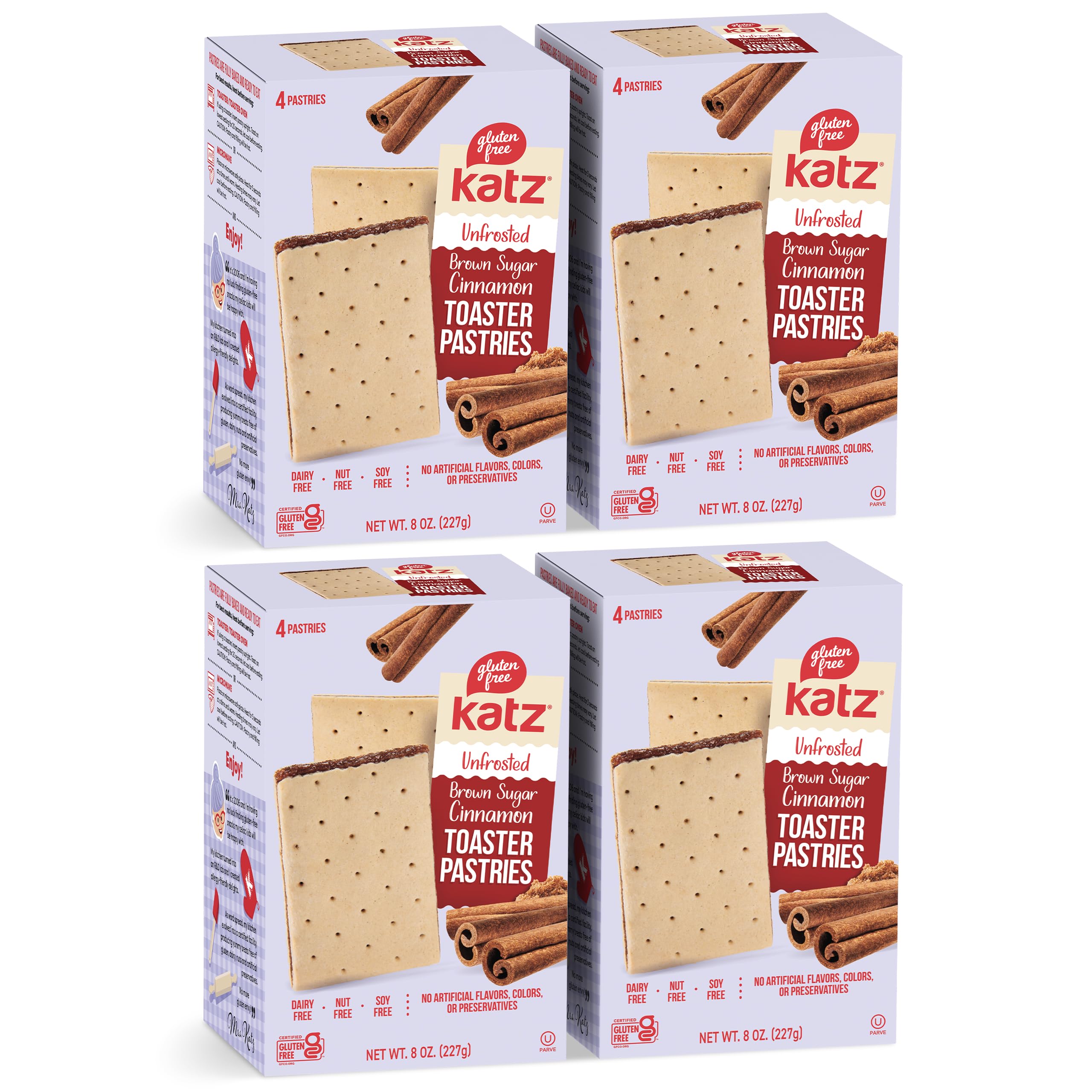 Katz Gluten Free Unfrosted Cinnamon Toaster Pastries. School Snacks. Free of Dairy, Peanuts, Tree Nuts, and Sesame, No Artificial Color. Kosher. 8oz (