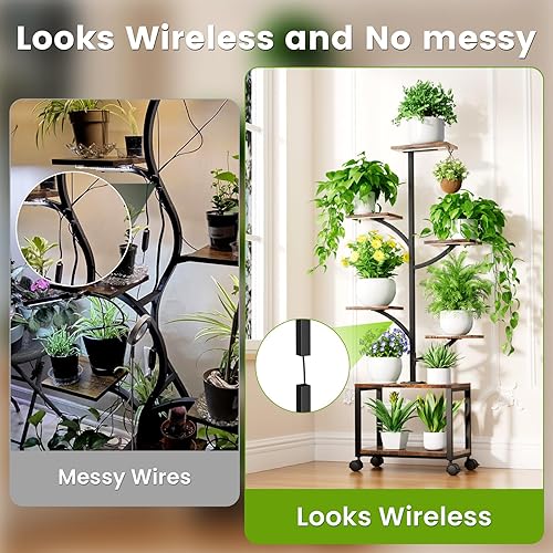 Miniatura 5 de Soporte para plantas de interior con luces de cultivo y ruedas, estante de esquina móvil de 7 niveles de 60 pulgadas de alto para plantas de