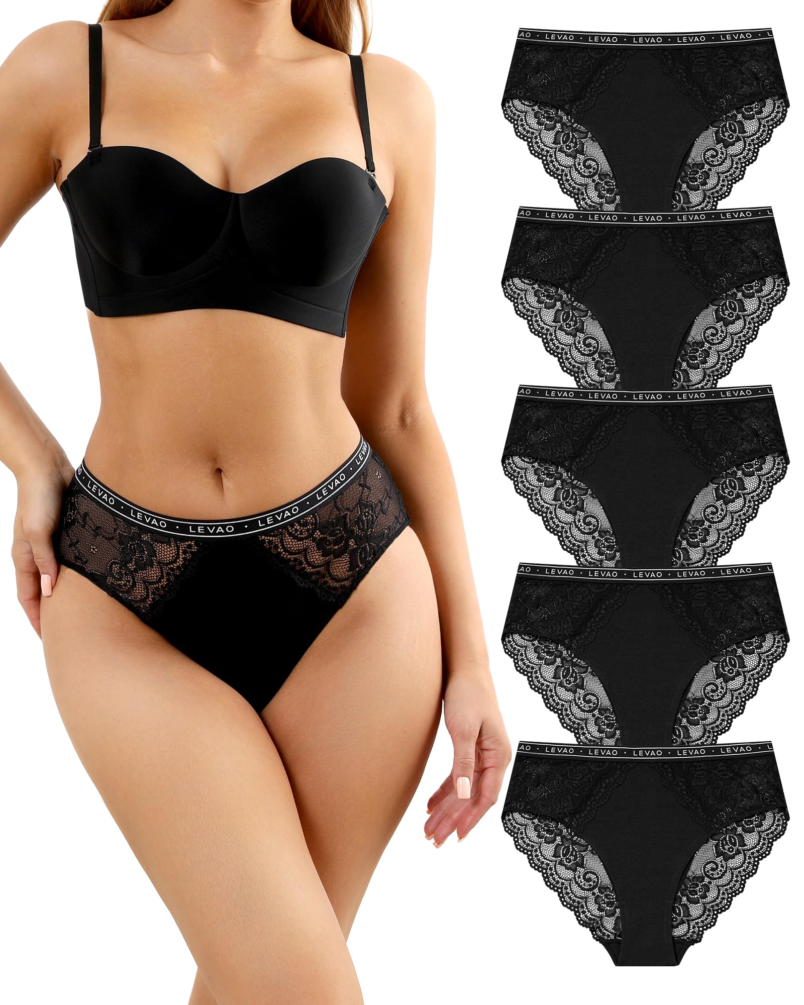 Levao Unterhosen Damen Baumwolle Brazilian Slip Damen Unterwäsche Spitze | Damen Slip Spitze Unterwäsche Frauen Nahtlose Panties Baumwolle Bequem Hipsters 5er Pack
