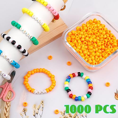 Miniatura 14 de 1000 cuentas de poni de 0.354 in, cuentas de barril de plástico blanco para collares, cuentas de pelo para trenzas, llavero, fabricación de joyas