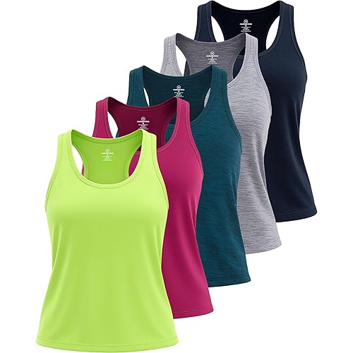 Real Essentials 5-Pack Women's Racerback Tank Top Dry-Fit Athletic Performance Yoga Activewear (Available in Plus Size)