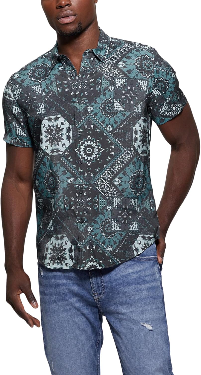 GUESS Men's Eco Sandwash Shashiko Shirt