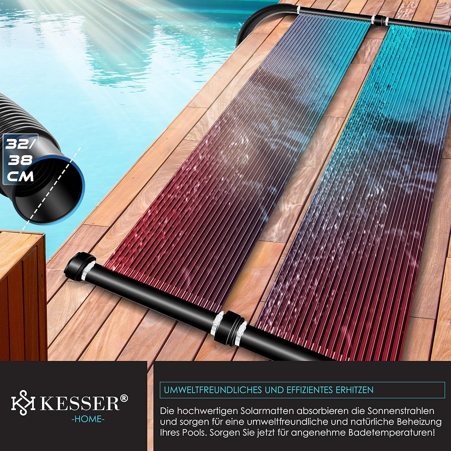 KESSER® Calentador Solar para Piscinas, Calentador de Agua, Calentador Solar para Piscinas l Se Puede Ampliar según Las Necesidades l Plástico Resistente a los Rayos UV, 400 x 70 cm