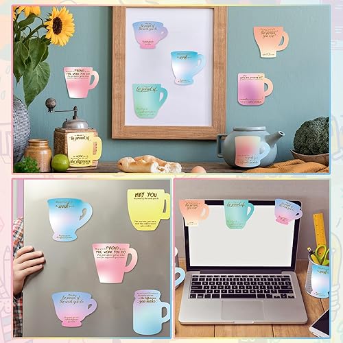 Miniatura 7 de Sinmoe 24 piezas inspiradoras de taza de café con bolígrafo, notas adhesivas de agradecimiento a los empleados, bloc de notas motivacionales, bloc