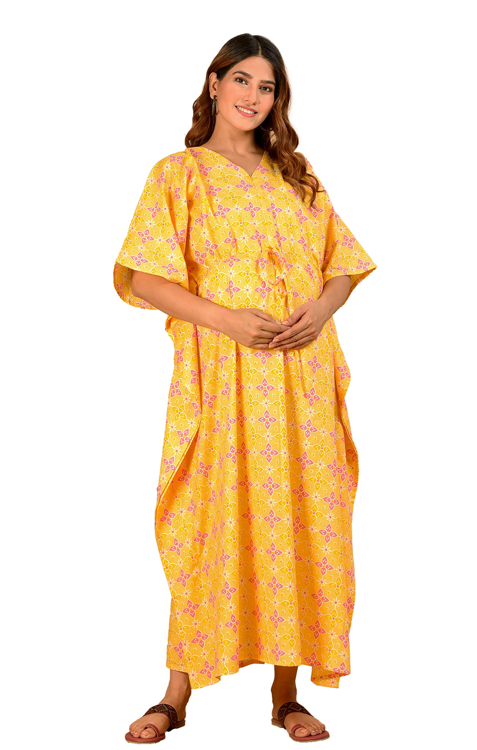 Sevya Sridhama Printed Maternity Kaftan For Women Feeding/Nursing/Sleep Wear/Pregnancy Nightdress/Nighties With Zip