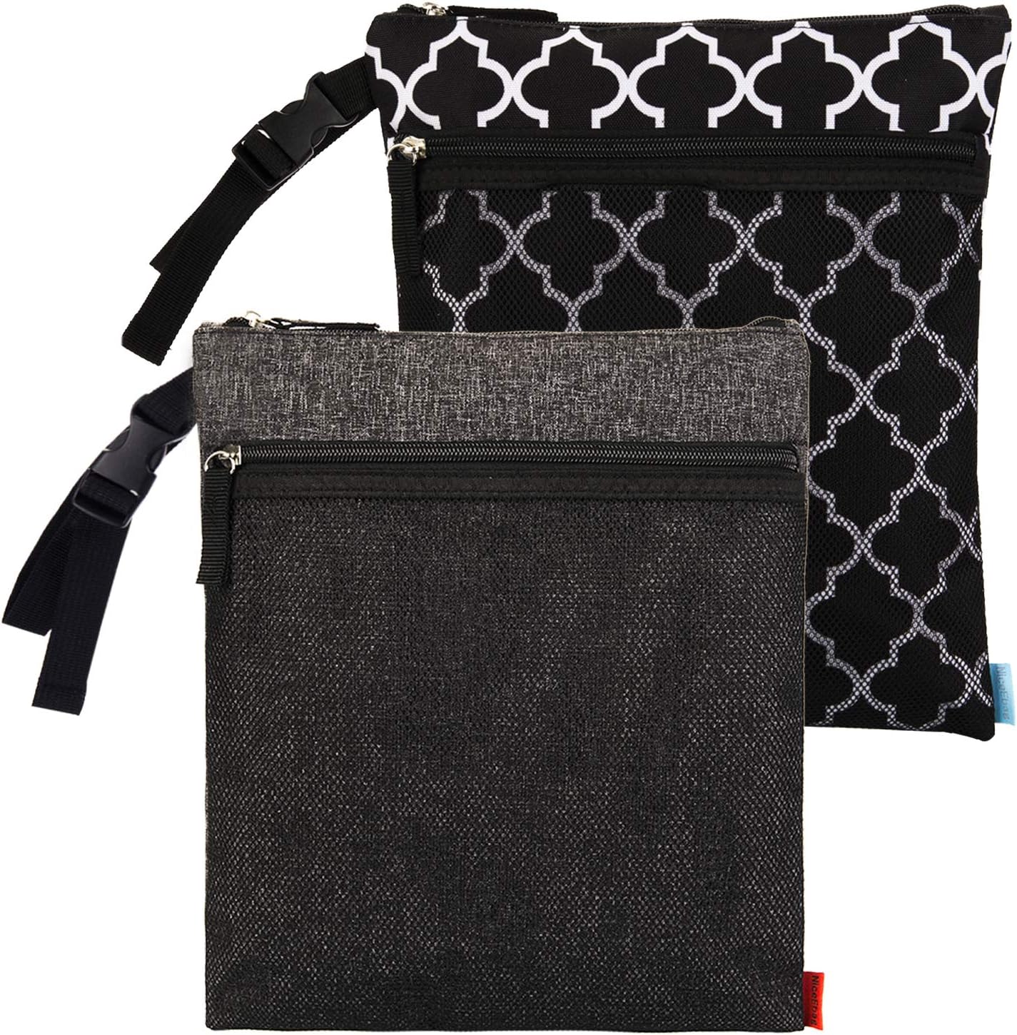 UtoteBag 2pcs Wet Dry Bag for Baby Cloth Diapers Wet Bag with Adjustable Handle & 2 Zip Pockets (Reusable, Water-Resistant, Washable)