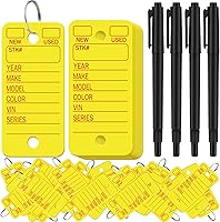 Gersoniel 500 Pack Yellow Key Tags with Labels, Rings & 4 Pens - Durable PVC Car Dealership Key Organizers for Shops & Automotive